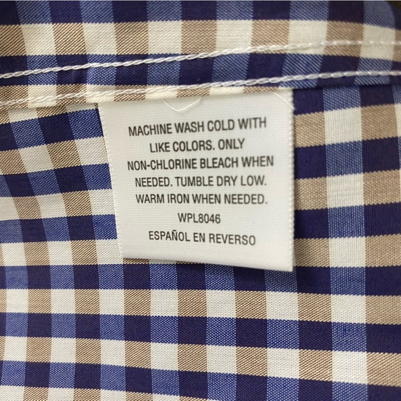 Alfani Mens Button Up Shirt Size XL 17 34/35 Fitted Performance Navy Tan Check - Picture 7 of 15